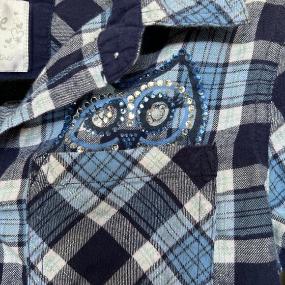 Save The Chubby Unicorns Plaid Flannel Button Down Shirt Girls SIZE 14 Unique - Picture 4 of 6